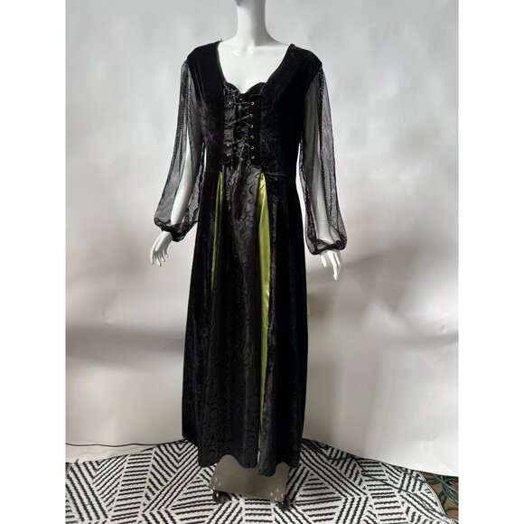 Medieval Renaissance Velvet Gown Costume With Mesh Sleeves & Lace-Up Front - Picture 1 of 16